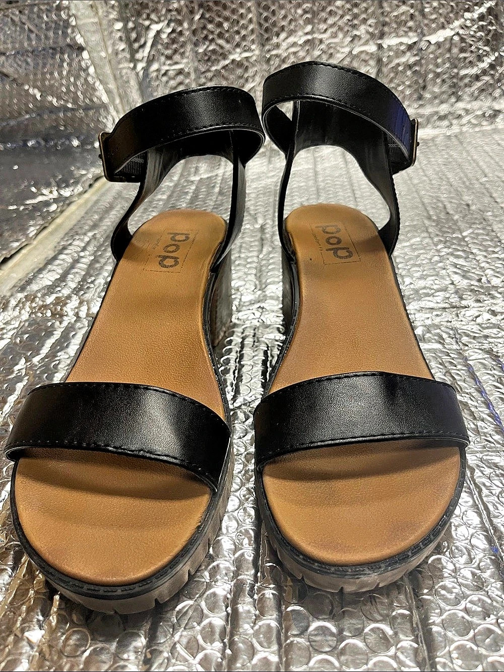 Pop  Road Trip Black Platform Sandals - Picture 2 of 12